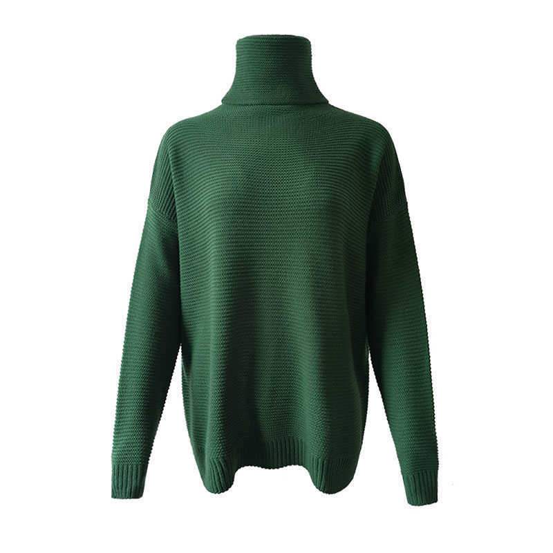 Women Pullover Turtle Neck Autumn Winter Clothes Warm Knitted Oversized Turtleneck Sweater For Women's Green Tops Woman 211109