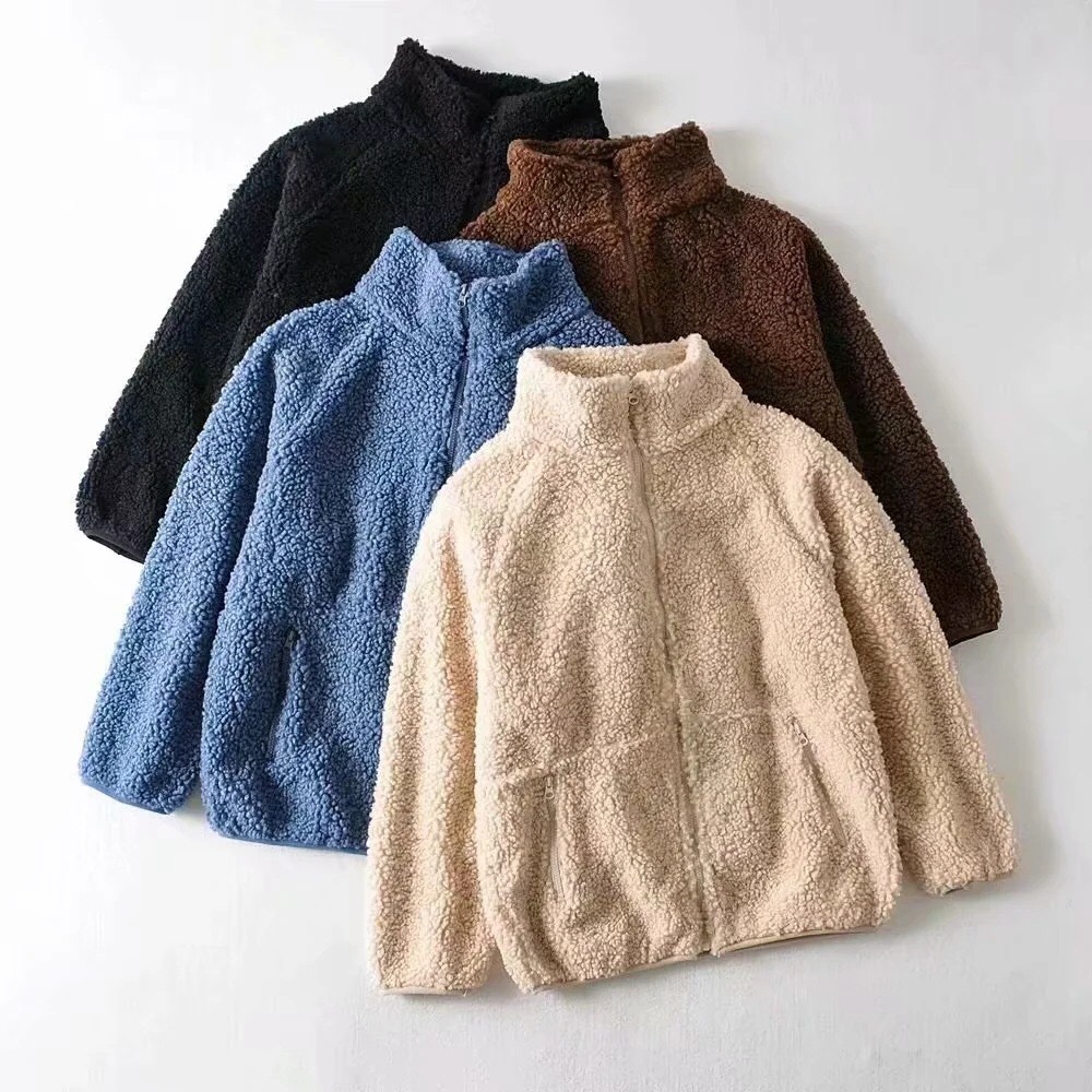 Winter Loose Faux Lamb Fur Coat Stand Collar Long sleeve ry Zipper Women Jacket Oversize Outerwear 210429