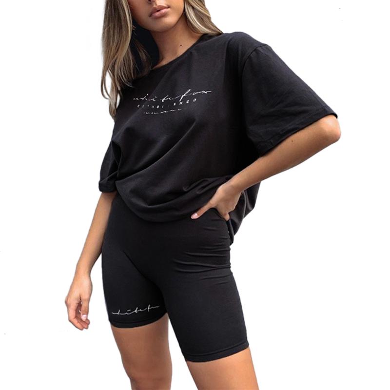 Women Sets Summer Tracksuits Sportswear Letter Print Fitness Short Sleeve T-Shirts+Shorts Suit Two Piece Set Sporty Outfits Women's