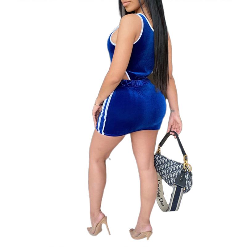 Summer Women Sexy Suit Set Solid Bodysuit +Mini Bodycorn Skirt Clubwear Clothes Black/Blue/Red 3 Colors Two Piece Dress