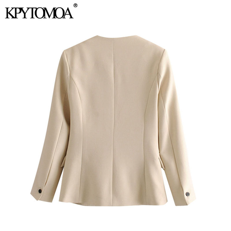 Women Fashion Office Wear Single Button Blazer Coat V Neck Long Sleeve Pockets Female Outerwear Chic Tops 210420