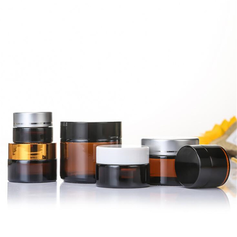 5g 10g 15g 20g 30g 50g Empty Amber Glass Jars Face Cream Bottle Containers with Inner Liners and Gold Silver Black Lids
