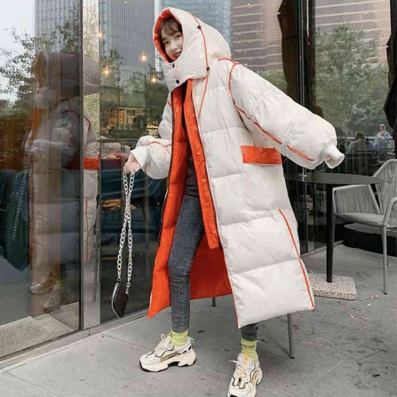 Oversize Puffer Jacket Women 90% White Duck Down Fashion Thicken Warm Casual Hooded Glossy Winter Female Coat Snowwear 210510