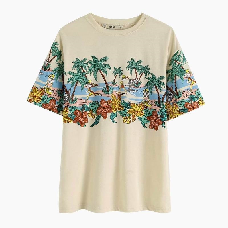 Summer ZA Women Tees Tropical Prints Cotton Jersey O-Neck Short Sleeve Female Casual Tops Lady's T-shirts 210602, Ivory
Summer ZA Women Tees Tropical Prints Cotton Jersey O-Neck Short Sleeve Female Casual Tops Lady's T-shirts 210602, Ivory