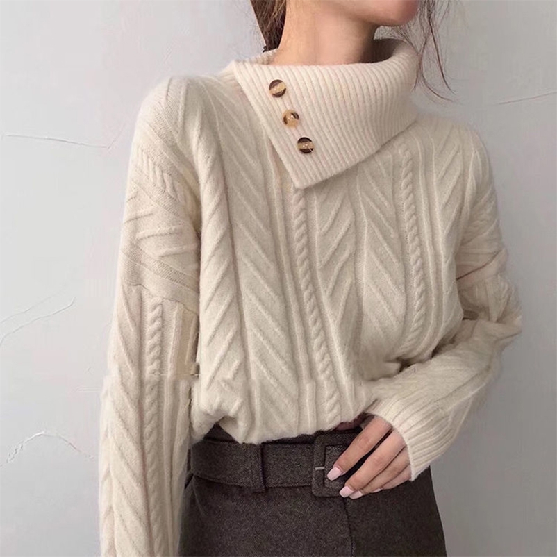 Winter Women Elegant Solid Long Sleeve Warm Sweater Lady Botton Turtleneck Knitted Pullovers Female Korean Tops 210517, Beige
Winter Women Elegant Solid Long Sleeve Warm Sweater Lady Botton Turtleneck Knitted Pullovers Female Korean Tops 210517, Beige