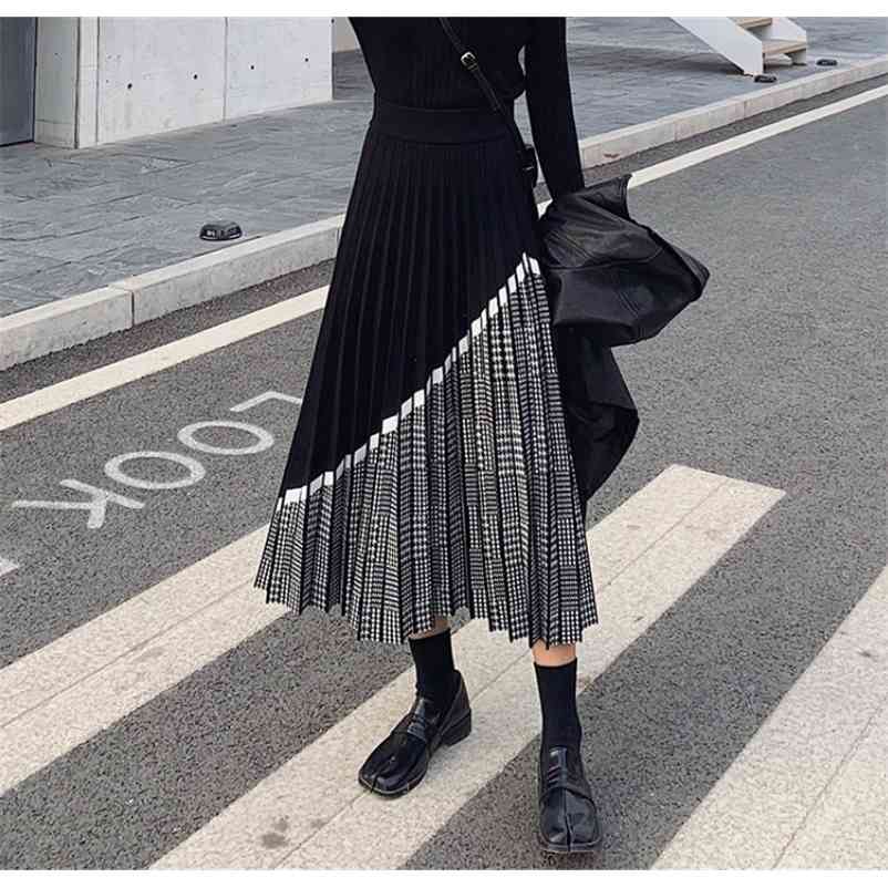 Woman skirts High Quality Women's Knitted Skirt Fall Winter Fashion Houndstooth Patchwork Pleated Thick Black Warm s 210519
Woman skirts High Quality Women's Knitted Skirt Fall Winter Fashion Houndstooth Patchwork Pleated Thick Black Warm s 210519