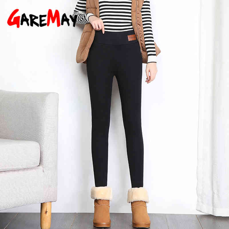 Leggings Autumn Winter Plus Velvet Women Thick Fleece Wool Black Thermal Pants Size Warm Trousers 210428