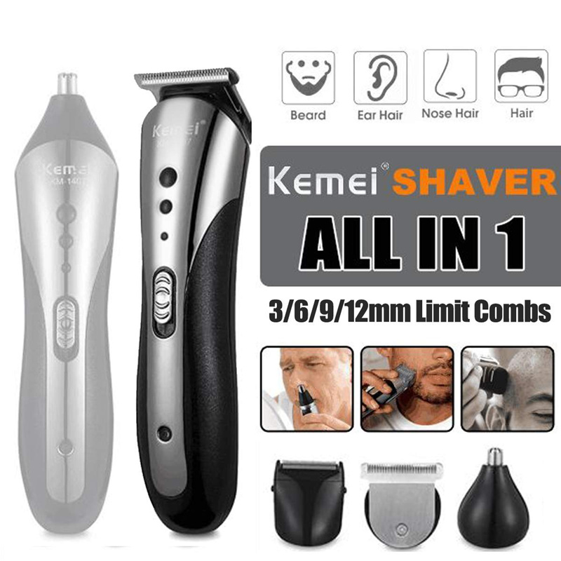 Kemei KM-1407 ALL in 1 Rechargeable Wireless Electric Beard Nose Ear Shaver Hair Clipper Trimmer Tool C260312