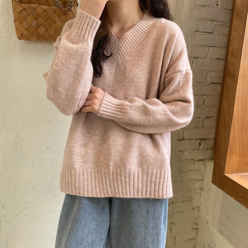 Comelsexy Simplicity Sweater Women V-Neck Pullovers Female Autumn Winter Korean Fashion Daily Lazy Wind Long Sleeve Tops 210515