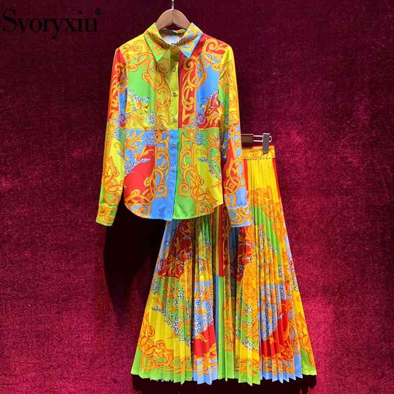 Svoryxiu Fashion Women's Autumn Winter Runway Skirt Suit luxury Golden Totem Print Long Sleeve Blouse + Pleated Skirt Twinset 210407, Multi
Svoryxiu Fashion Women's Autumn Winter Runway Skirt Suit luxury Golden Totem Print Long Sleeve Blouse + Pleated Skirt Twinset 210407, Multi