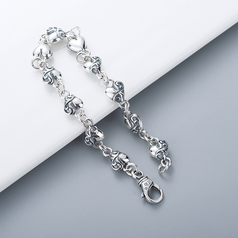 Chrome Thai Silver Hip Hop Fashion Peach Heart Bracelet Valentine's Day Gift Straight Hearts
Chrome Thai Silver Hip Hop Fashion Peach Heart Bracelet Valentine's Day Gift Straight Hearts
