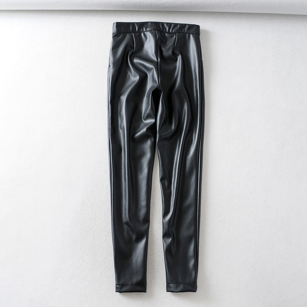 black white skinny PU leather pants women stretch pencil female autumn winter zipper long trousers 210521
