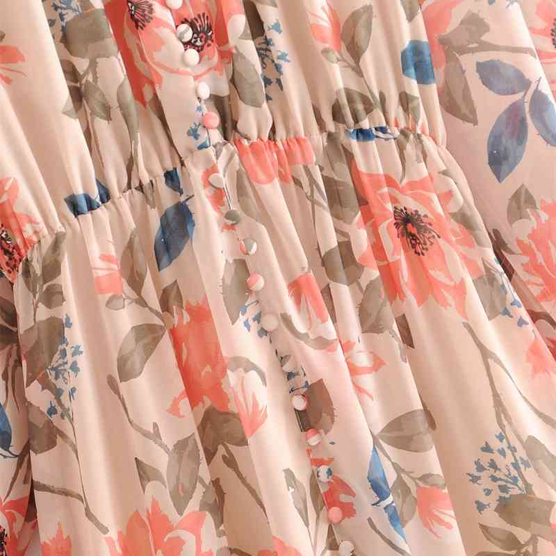 beauty Fashion Boho Style Floral Print Long Dress Women Holiday Chic Single Breasted Maxi Dresses Female Party Wear 210514