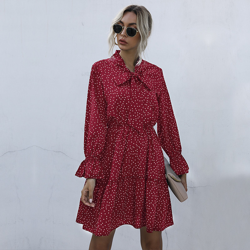 Vintage Dot Print Casual Bow Collar High Waist Slim Butterfly Sleeve Autumn Winter Dress For Women 2020 New Fashion, Burgundy
Vintage Dot Print Casual Bow Collar High Waist Slim Butterfly Sleeve Autumn Winter Dress For Women 2020 New Fashion, Burgundy