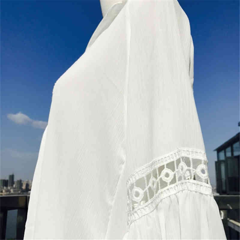 Bikini Cover-ups Sexy Hollow Out Turn Down Collar Long Sleeve Beach Dress For Women Summer Wear Swim Suit Cover Up Q86 210420