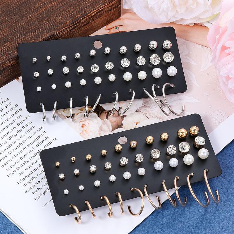 Stud 20 Pair High Quality Fashion Jewelry Women Girls Gift Pearl Zircon Ear Hoop Ring Earrings Set Accessories, Golden;silver
Stud 20 Pair High Quality Fashion Jewelry Women Girls Gift Pearl Zircon Ear Hoop Ring Earrings Set Accessories, Golden;silver