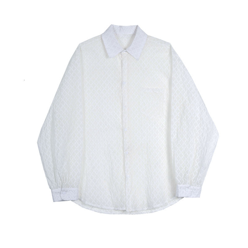 IEFB Men's Thin Sunscreen Shirt Long Sleeve Breathable Shirts Lapel See Through Oversized White Clothing Single Breasted 9Y7761 210524