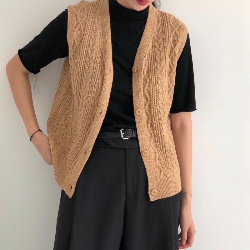 Fashion OL Basic Vintage Sweater Women Vest Sleeveless Autumn Winter Elegant Solid Formal Knitted Cardigan Tops 210421
