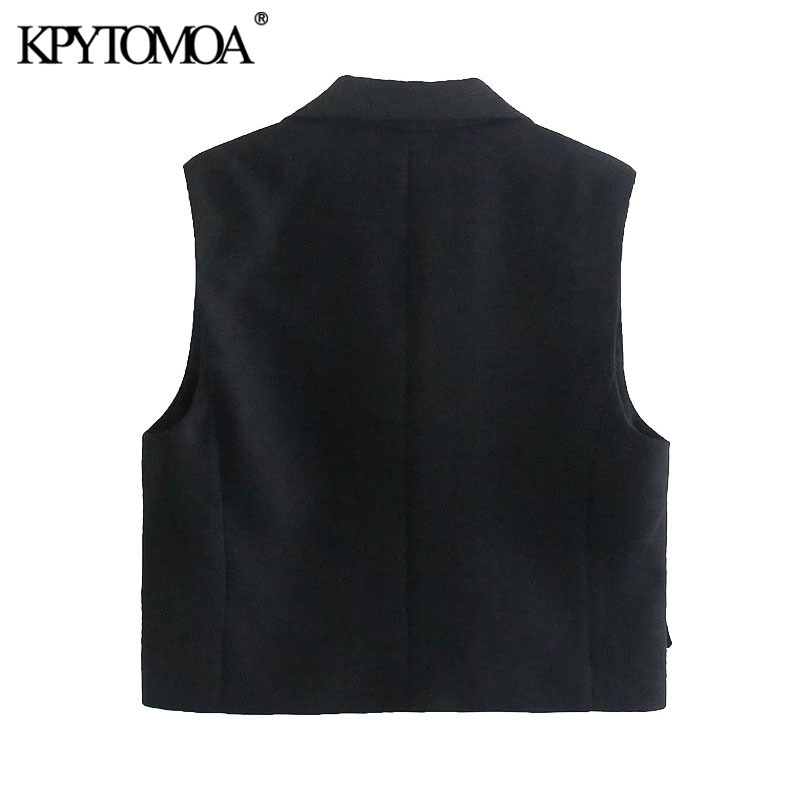 Women Fashion Double Breasted Cropped Vest Coat Lapel Collar Sleeveless Female Waistcoat Chic Tops 210420