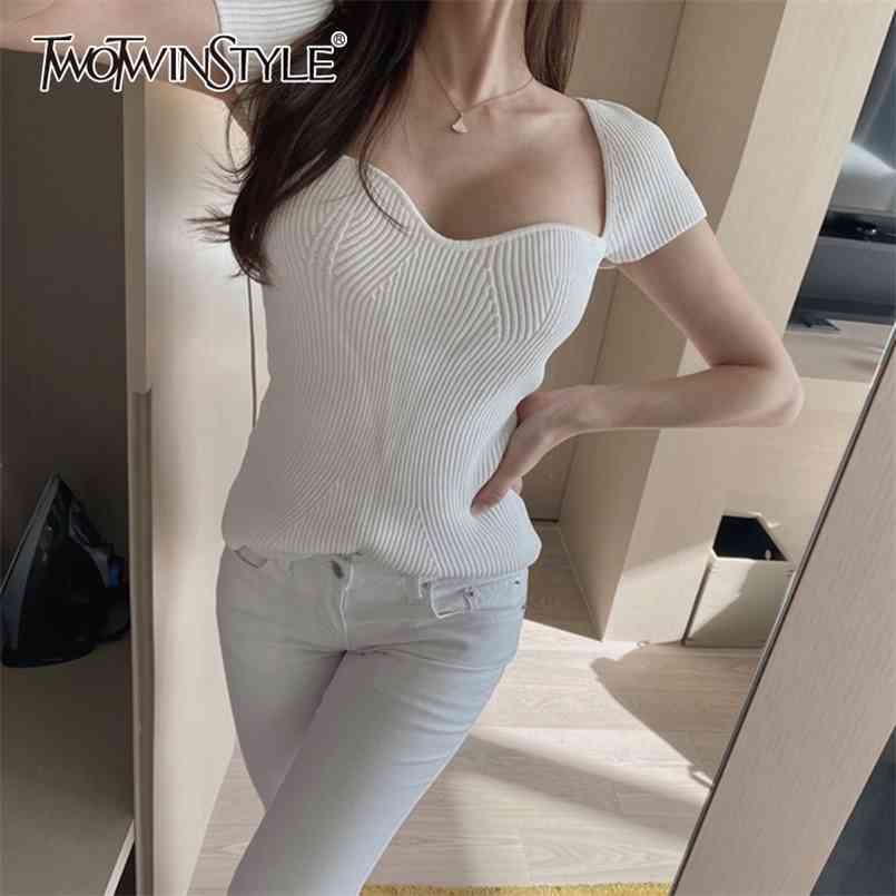 Knitted White Shirt For Women Square Collar Short Sleeve Slim Solid Blouse Female Fashion Clothing Summer 210524, Black
Knitted White Shirt For Women Square Collar Short Sleeve Slim Solid Blouse Female Fashion Clothing Summer 210524, Black