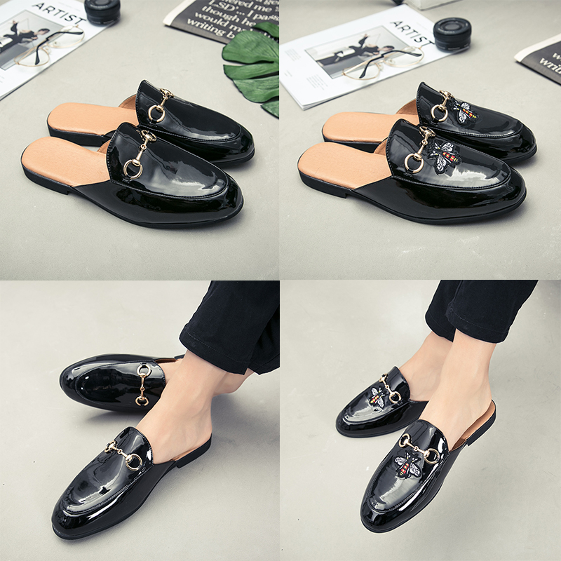TOP qaulity Luxury Brand Mens designer Horsebit Metal Buckle Bee slippers Genuine Leather mules black slipper men Indoor and outdoor casual Lazy shoes, 029
TOP qaulity Luxury Brand Mens designer Horsebit Metal Buckle Bee slippers Genuine Leather mules black slipper men Indoor and outdoor casual Lazy shoes, 029