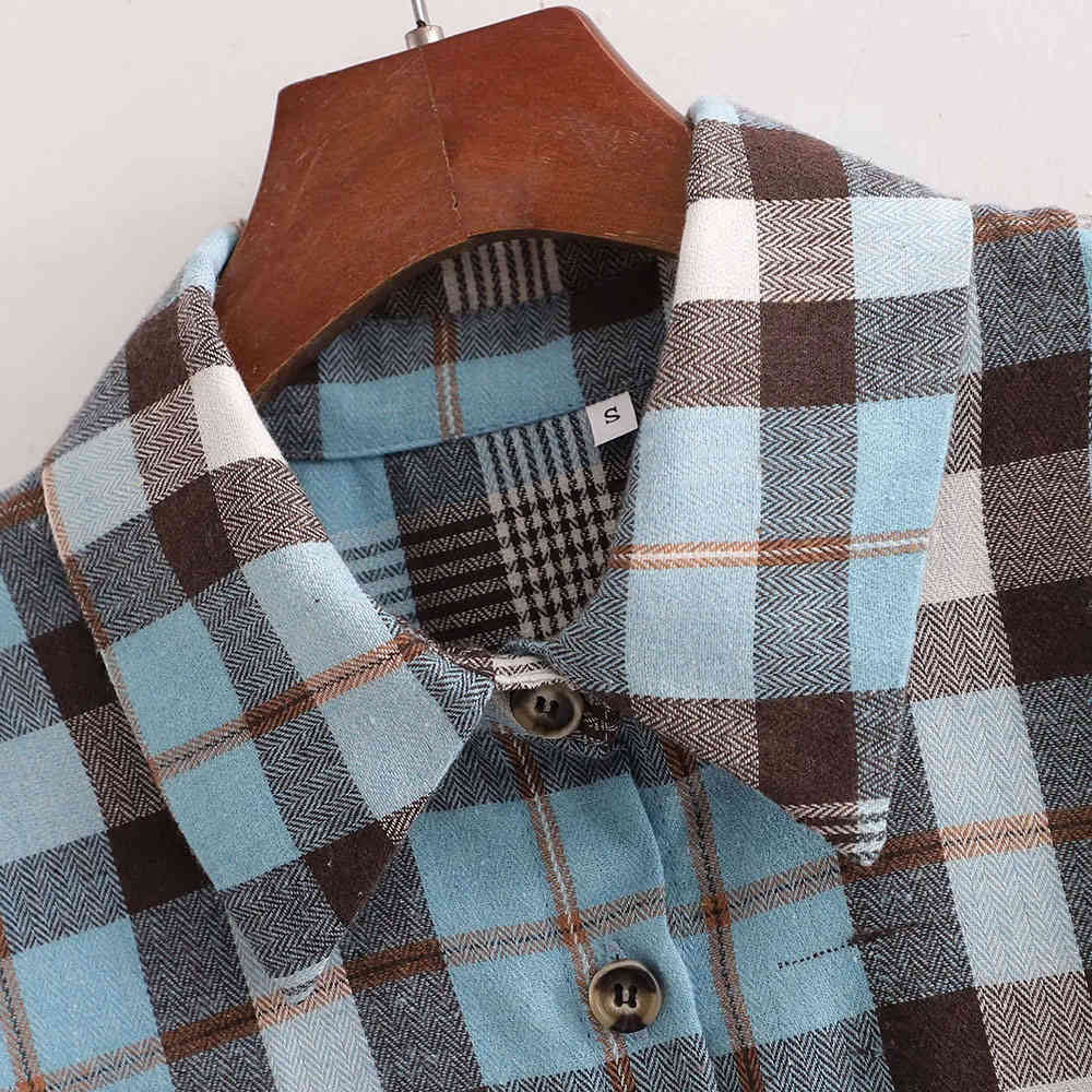 Fashion Women Plaid Shirt Chic Checked Blouse Long Sleeve Female Casual Print Shirts Loose Tops Blusas 210520