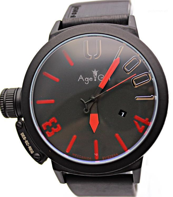 Classic Mens Sports 50mm Silver Black U Rubber Round Automatic Mechanical Self Wind Left Hook Hand Boat Watches Wristwatches