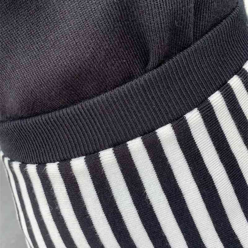 Knit Two Piece Set Fall O-neck Long Sleeve Pullover Sweater + Striped High Waist A-line Midi Skirt Suit 2piece Set Women 210515