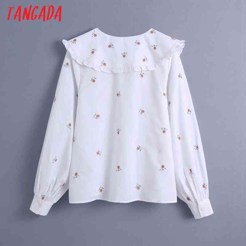 Women Retro Embroidery Romantic Blouse Oversize Collar Chic Female Shirt Tops BE442 210416