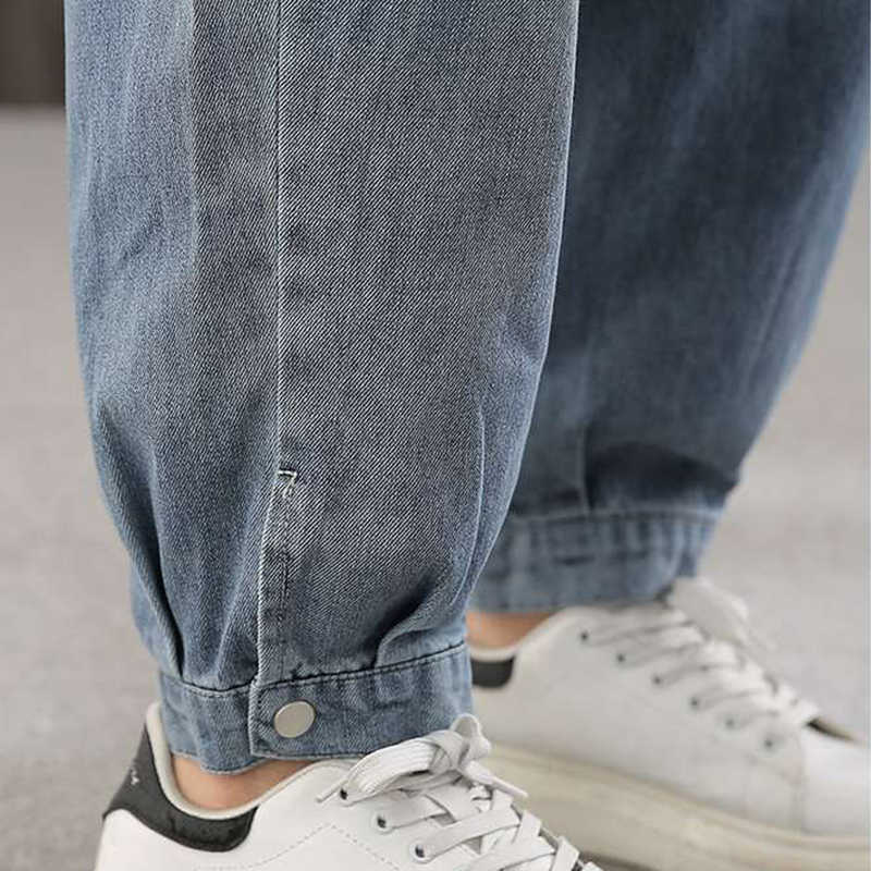 Casual Elastic High Waist Womens Denim Ankle Banded Pants Vintage Baggy Mom Harem Jeans Streetwear Spring Trousers Female 210809