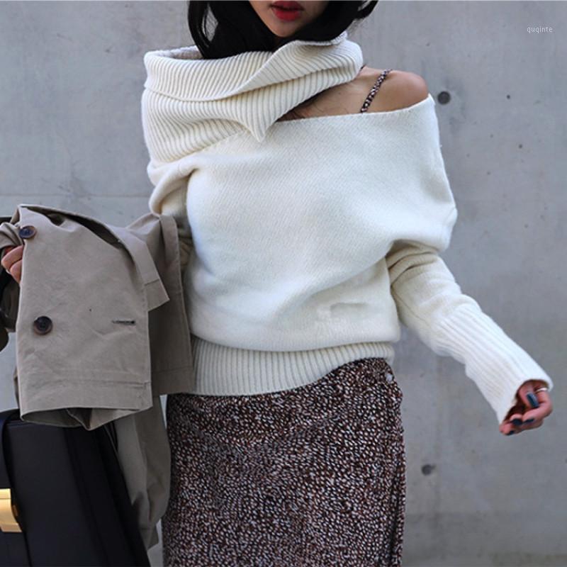 

Women's Sweaters YAMDI Women Sweater Female 2021 Autumn Winter Chic Solid White Vintage Thick Knitted Jumper Pullover Woman Elegant, Black