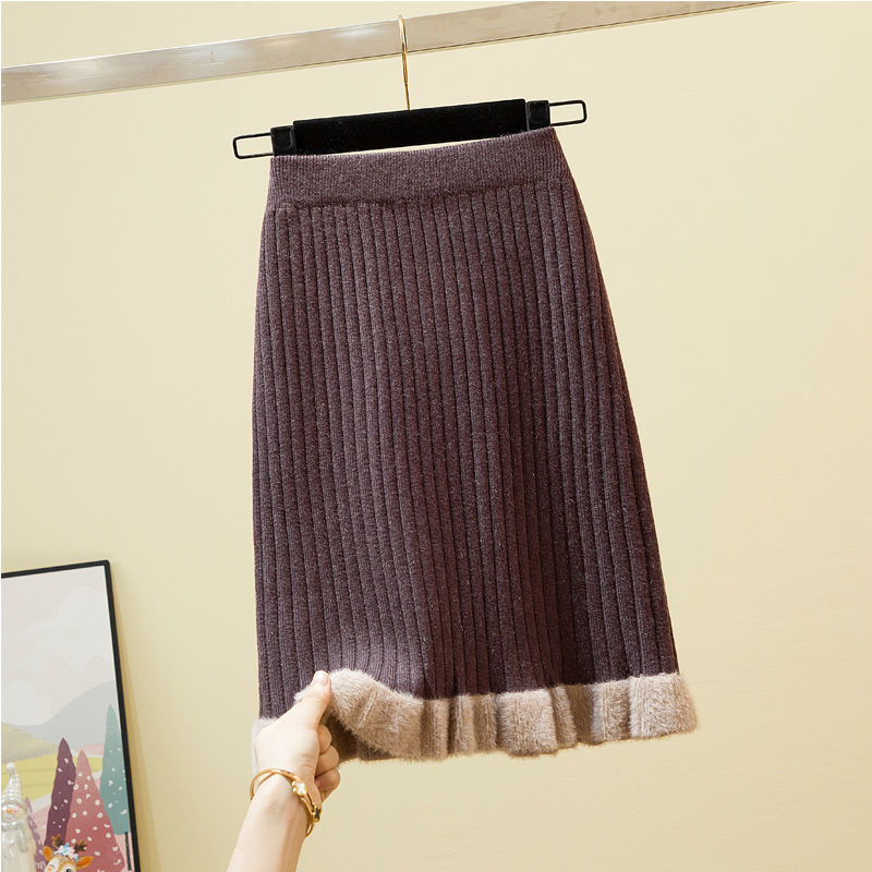 Nomikuma Knitted Women Skirt Korean Contract Color Patchwork A-line Mini Sweater Skirts Autumn Winter Faldas Mujer 6C721 210427
