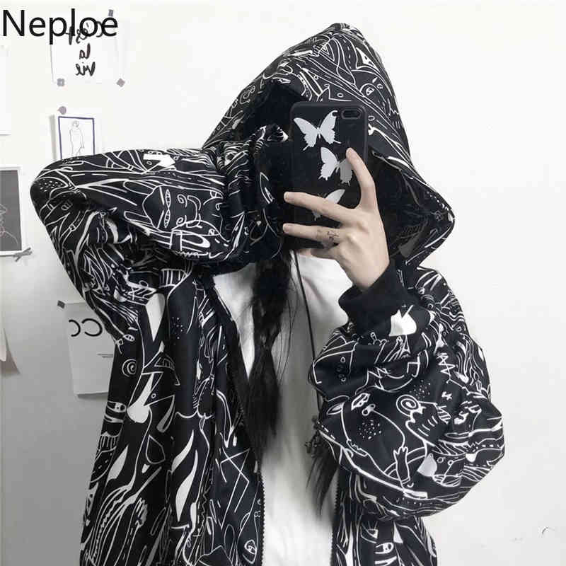 Neploe Harajuku Anime Hoodies Zipper Thicked Oversized Outwear Streetwear BF Korean Fashion Hooded Sweatshirt Coat Female 94645 210422