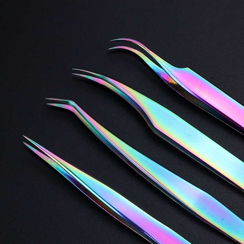 Rainbow False Eyelashes Curler Eyelash Tweezers Fake Eyelashes Nipper Anti-Static Precision For Eyelash Extension Grafting Tools