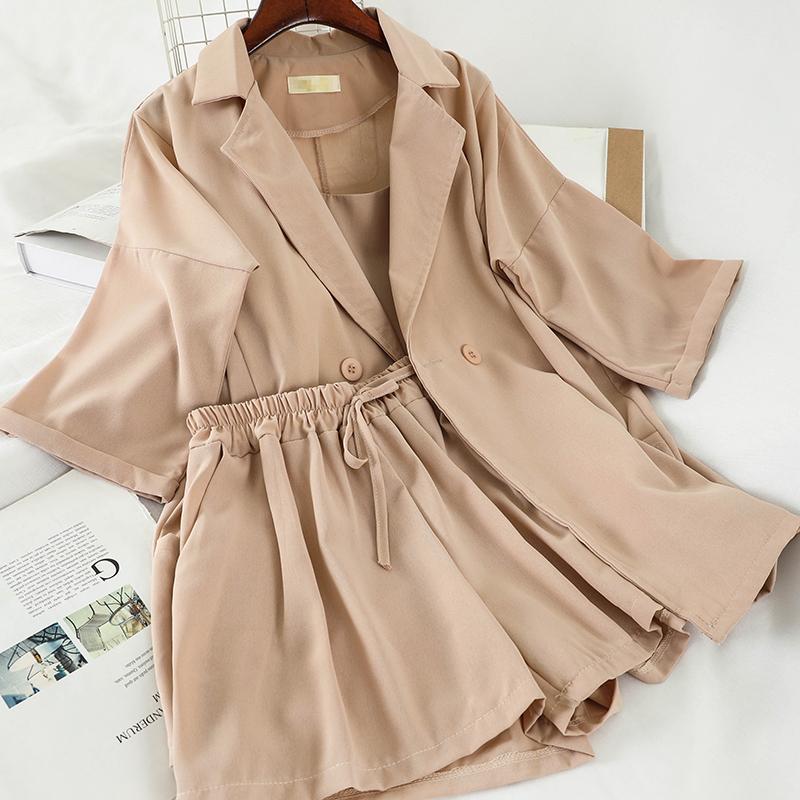 Female Outfits Korean Women Three Piece Sets Spring Summer Blazer Jacket Shorts 3 Pcs Set Woman Elegant Suits Tracksuits Two Dress