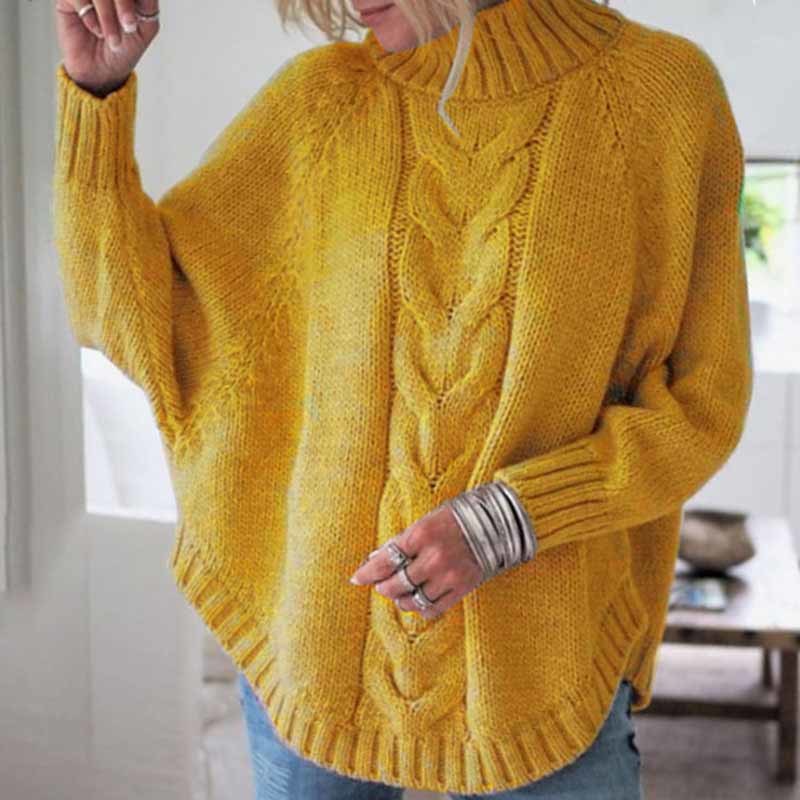Knitted Jumper Loose Bat Sleeve Plus Size Women Solid Twist Pullover Winter Europe And America Sweater 11848 210415