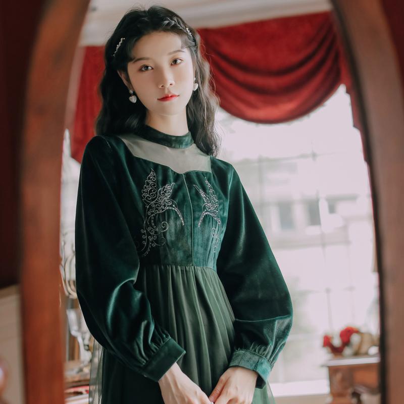 Fashion Women's Clothing Autumn Stand Vintage Full Mid-Calf Dresses Casual