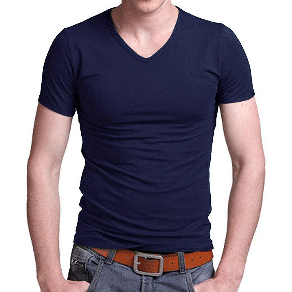 T Shirt Men's Casual Short Sleeve V-neck T-shirts Solid Summer Cotton Black / Gray / Green MYDBSH 210329