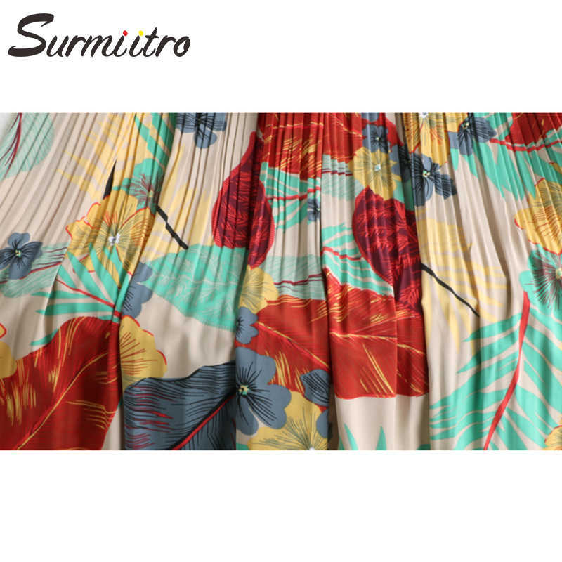 SURMIITRO Floral Print Chiffon Maxi Skirt Women With High Waist Spring Summer Ladies Red Black Long Pleated Female 210619
