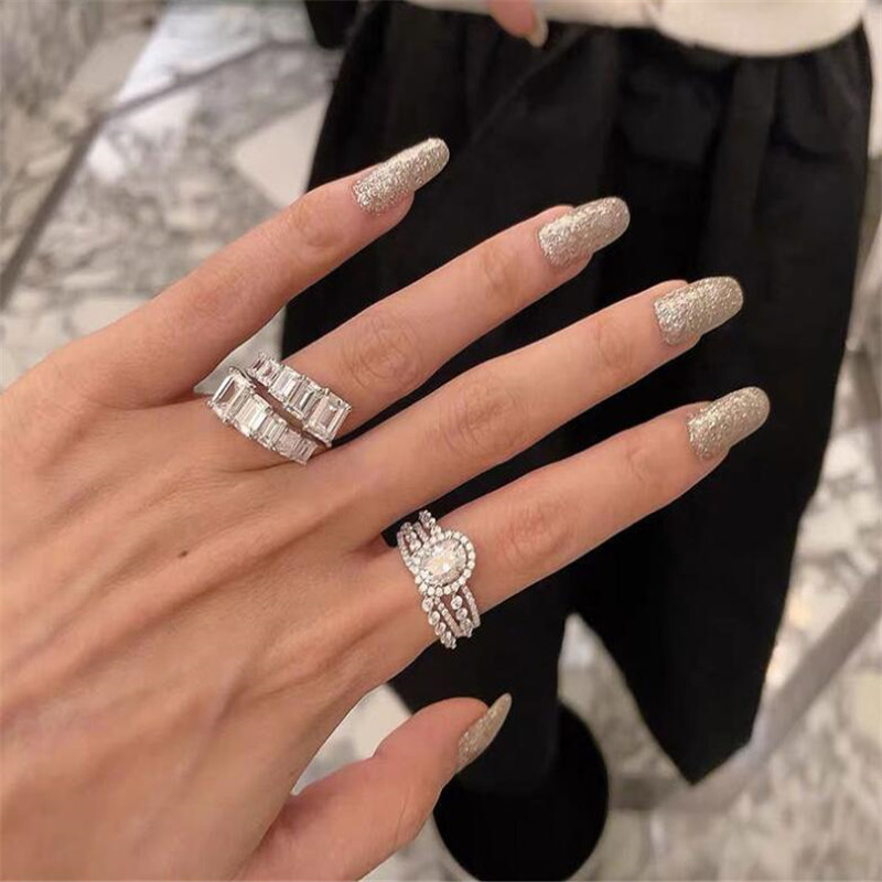 Choucong Brand Unique Wedding Rings Simple Fashion Jewelry 925 Sterling Silver Emerlad Cut White Topaz CZ Diamond Gemstones Women Open Adjustable Ring