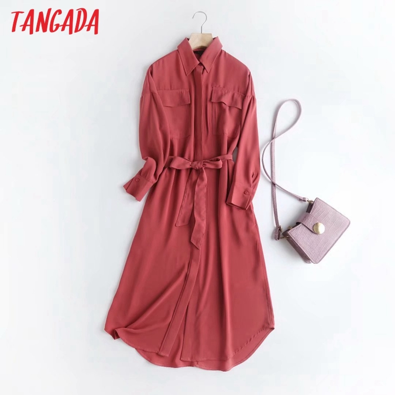 Fashion Women Elegant Solid Shirt High Quality Long Sleeve Ladies Midi Dress Vestidos 4C58 210416