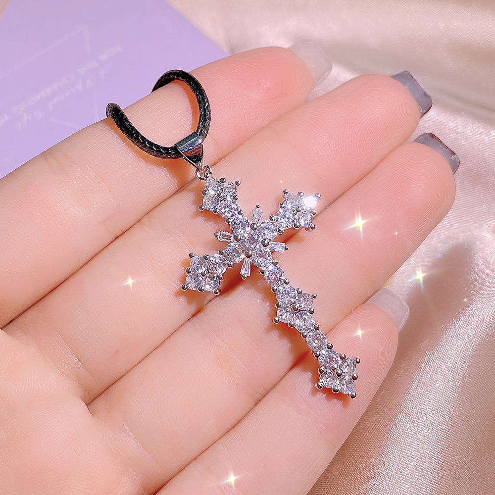 Cross Pendant Sterg Sier Necklace: Sweet Cut Topaz CZ Dia Eternity Rope