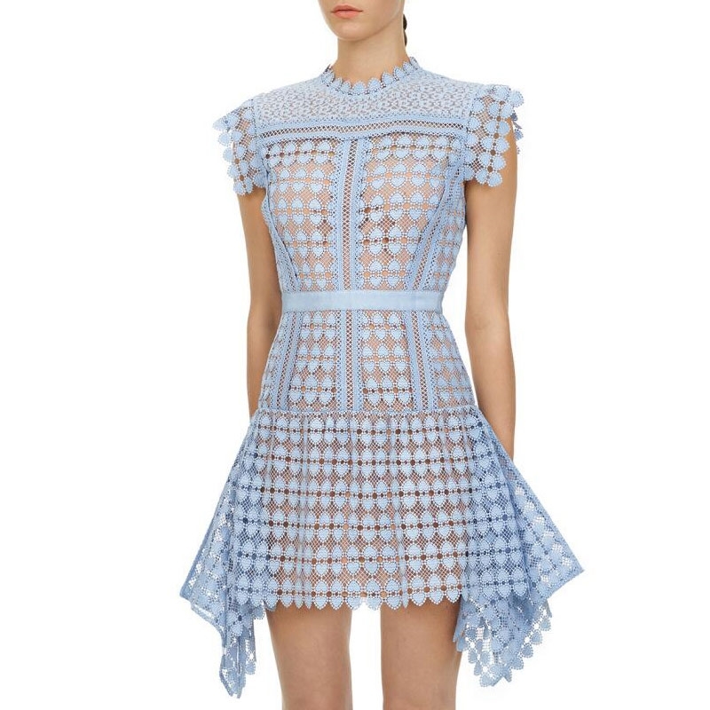 Runway Self Portrait Summer Women Party Dress Vintage Lace Patchwork Hollow Out Sleeveless Crochet Foral Beach 210520