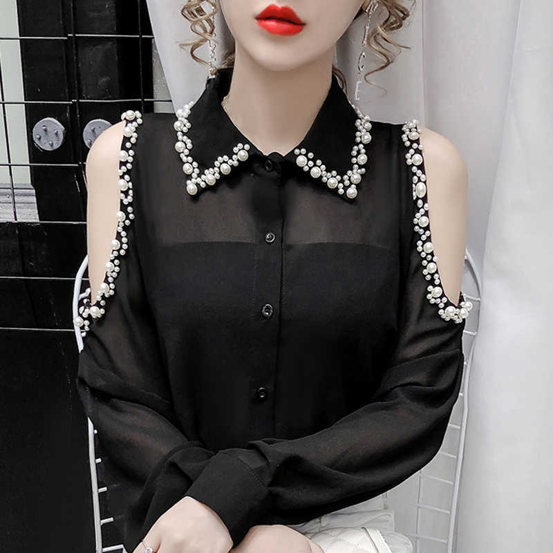 Blusa Blouse Women Long Sleeve Beading Chiffon Blouse Shirt Tops Off Shoulder Top Blusas Mujer De Moda Women Clothing D956 210602, Black
Blusa Blouse Women Long Sleeve Beading Chiffon Blouse Shirt Tops Off Shoulder Top Blusas Mujer De Moda Women Clothing D956 210602, Black