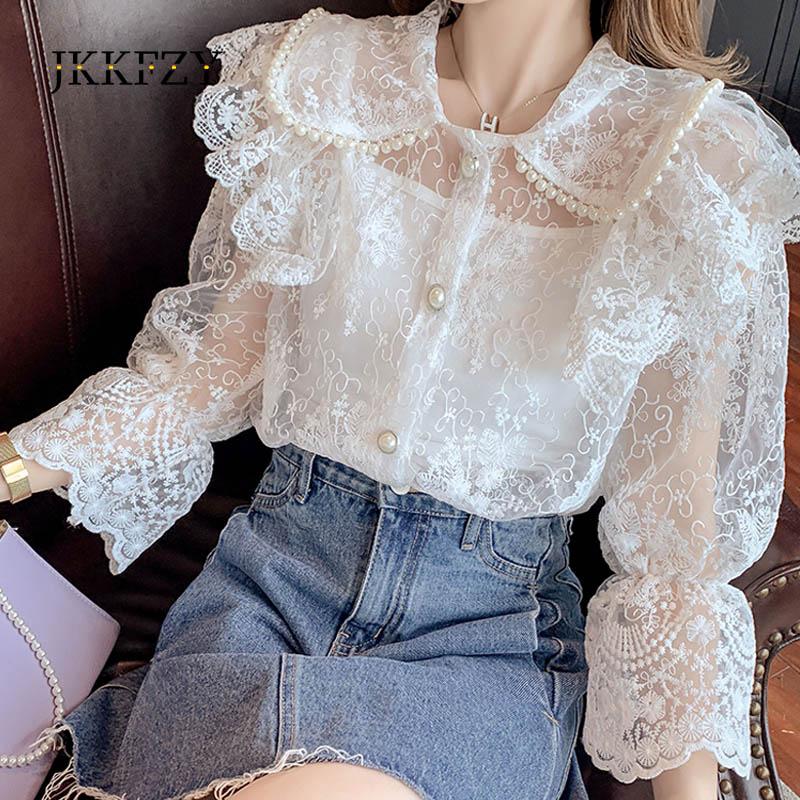 Women' Blouses & Shirts 2021 Spring Autumn Fashion Embroidery Lace Shirt Slim Beaded Doll Collar Top Trendy Female Long Sleeve, White
Women' Blouses & Shirts 2021 Spring Autumn Fashion Embroidery Lace Shirt Slim Beaded Doll Collar Top Trendy Female Long Sleeve, White