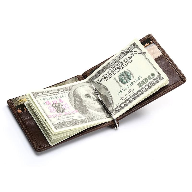 Genuine Leather Men's Vintage Money Clip Male Bifold Purse Simple Billfold Wallet Men Clamp Slim Cash Card Holder Wallets1