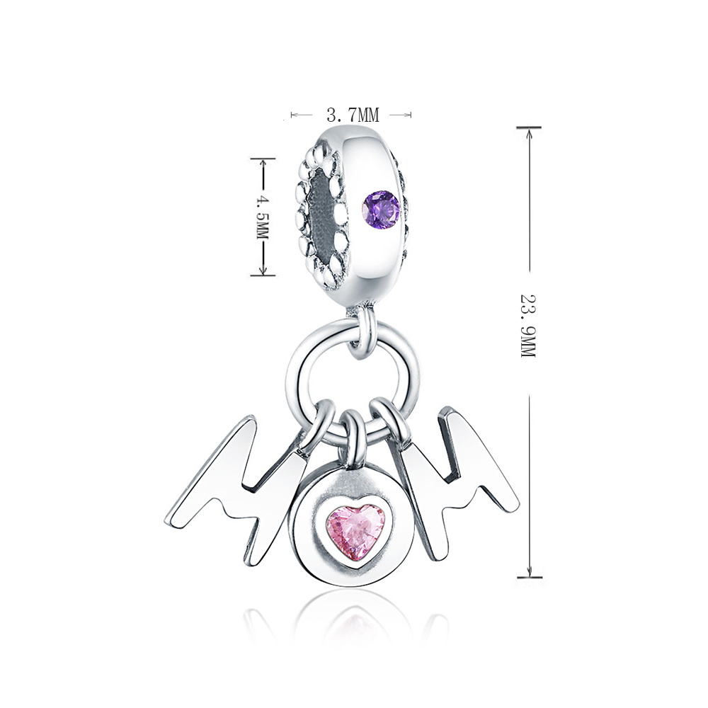 925 Silver Letter Rose Gold BFF Family Mom Love Heart Dangle Bead Fit Original Charm Bracelet Necklace Making Friendship Forever Berloque