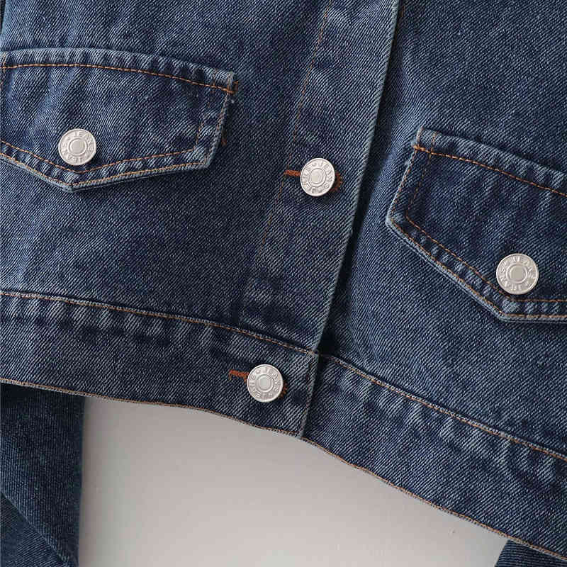 Evfer Autumn Streetwear Women Blue Denim Short Jackets Female Fashion Long Sleeve Single Breasted Cotton Outwear Jacket 210421