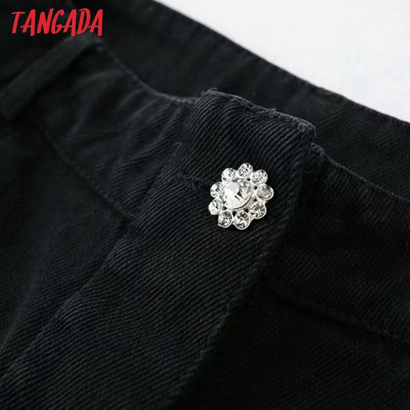 Women Black Denim Skirts Beading Buttons French Style Female Mini Skirt 5B14 210416