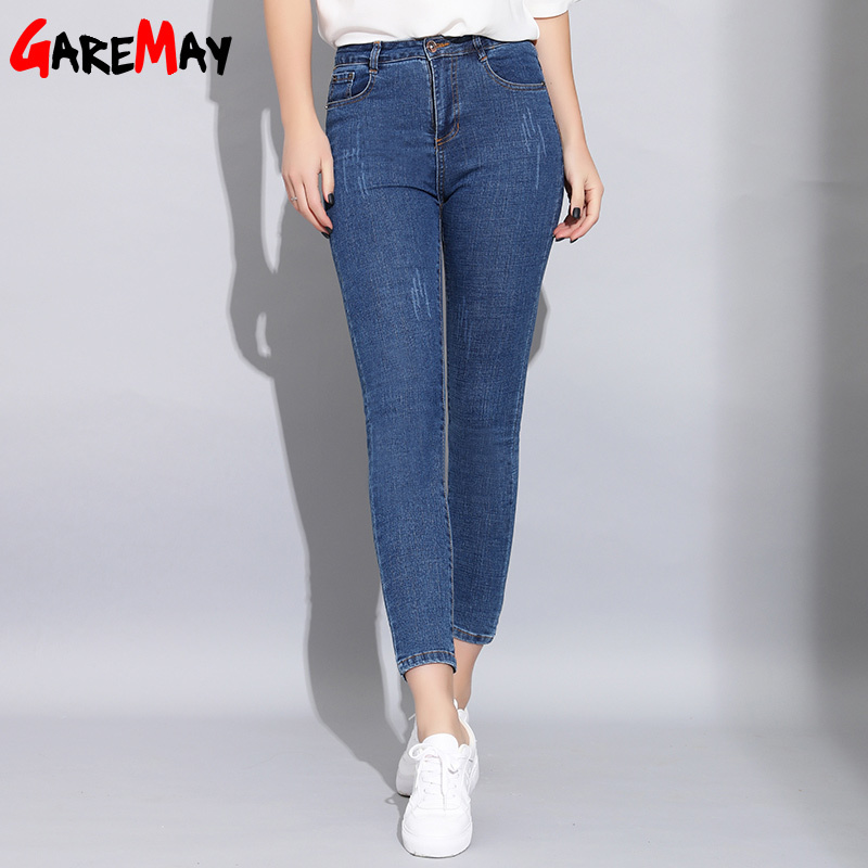 Skinny Ripped Jeans For Women Jean Slim Femm Stretch With High Waist Denim Ankle Length 's Female Summer 210428